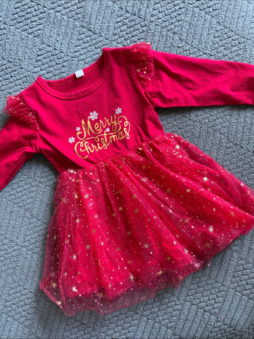 Girls Red "Merry Christmas" Tulle Holiday Dress